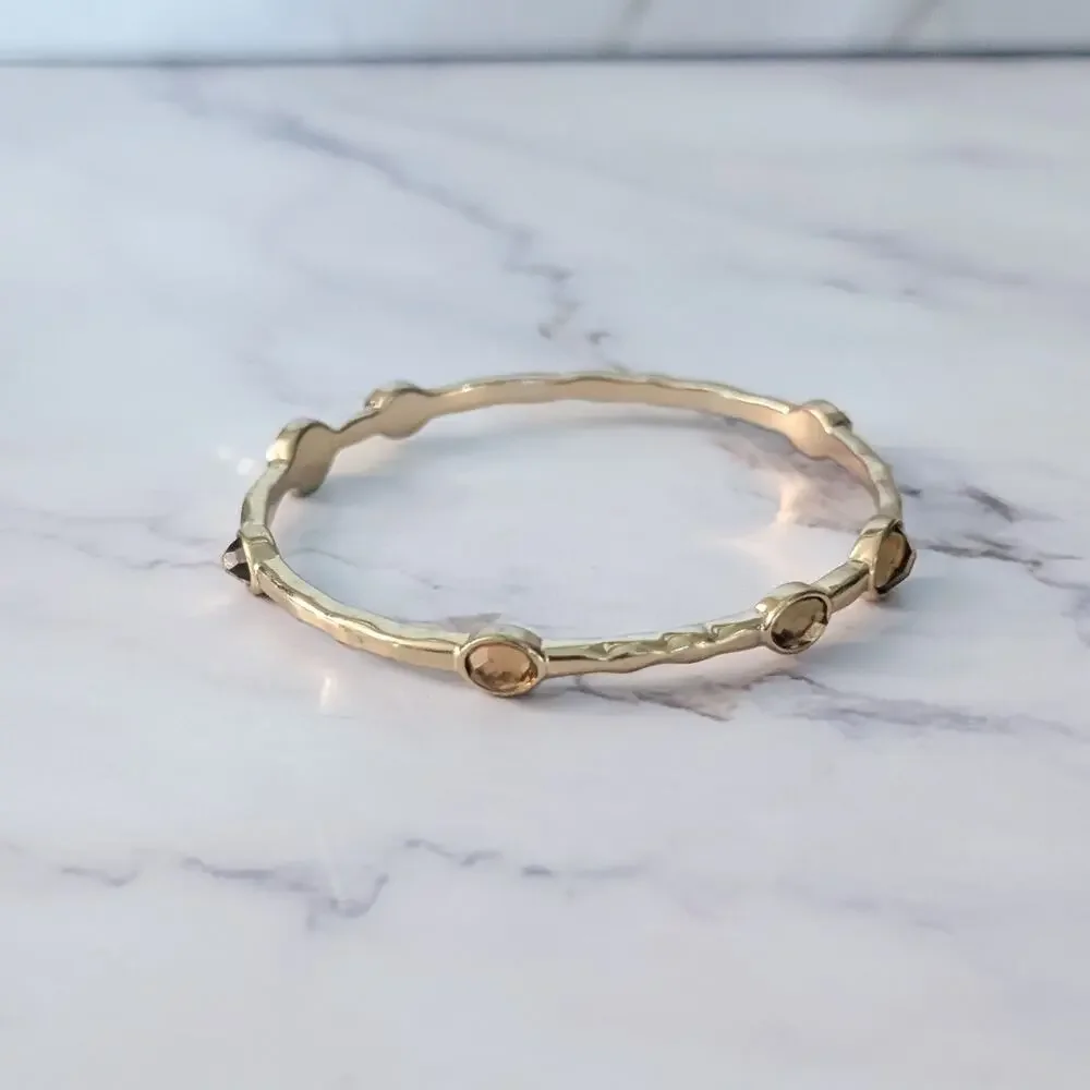Gold Tone Bracelet - Bangle with Orange Accents - One Missing